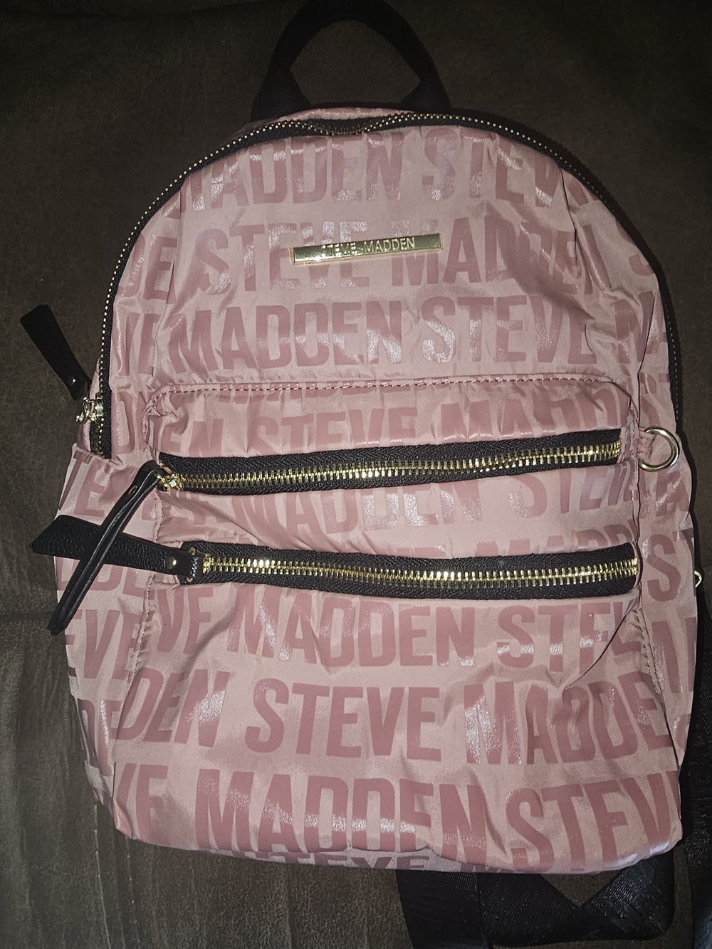 Steve Madden Pink Logo Mini Backpack with black Straps & Gold Hardware EUC